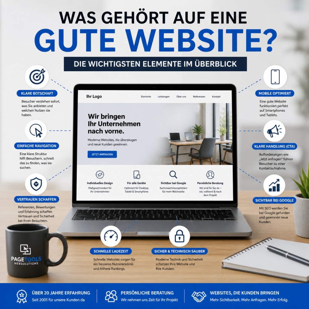 Was gehört auf eine gute Website – wichtige Elemente wie SEO, Navigation, Vertrauen und Ladezeit